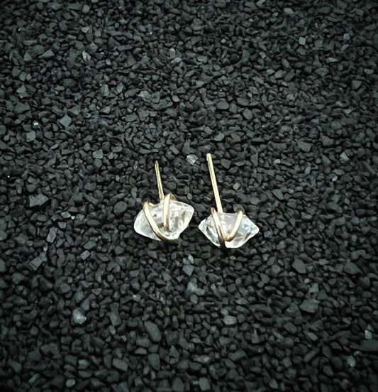 Gold-fill wrapped Herkimer diamond studs
