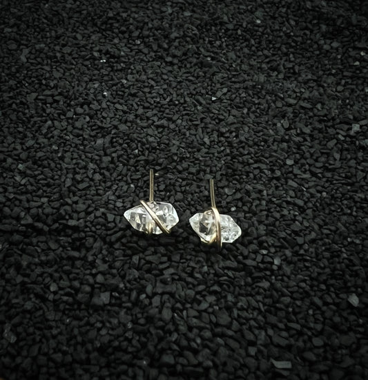 Gold-fill wrapped Herkimer diamond studs