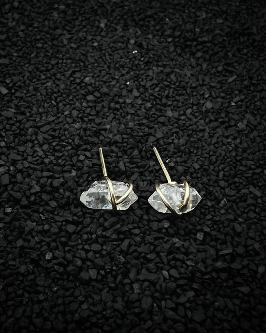 Gold-fill wrapped Herkimer diamond studs