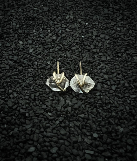 Gold-fill wrapped Herkimer diamond studs
