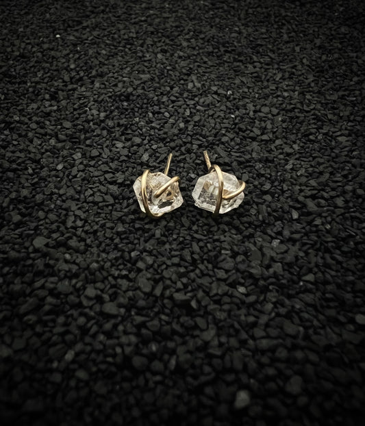Gold-fill wrapped Herkimer diamond studs