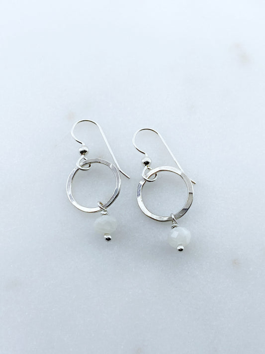 Sterling silver hoop earrings with moonstone