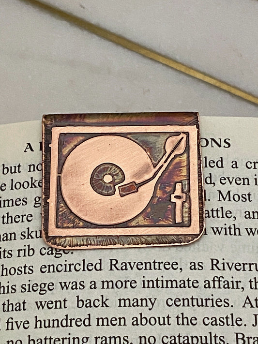 Acid etched copper record player bookmark