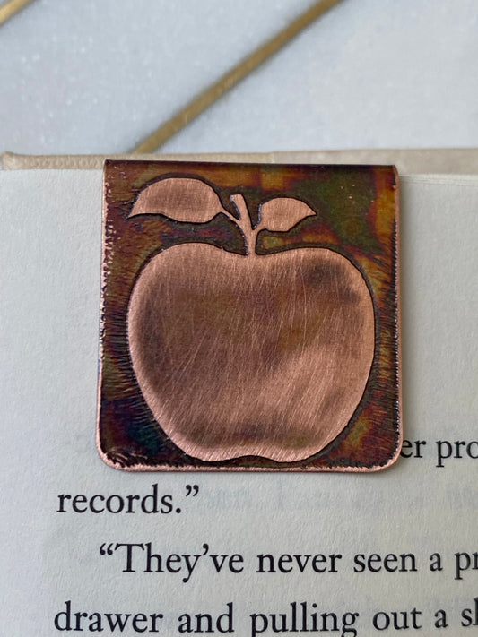 Acid etched copper apple bookmark