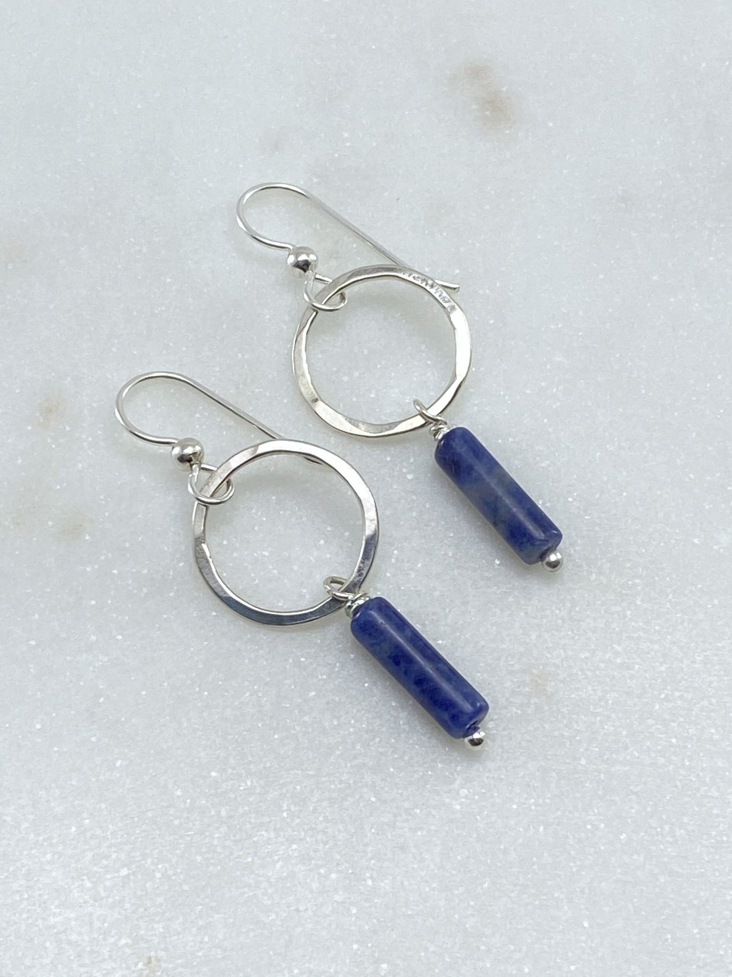 Sterling silver hoop earrings with sodalite