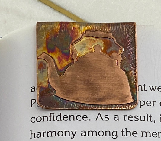 Acid etched copper teapot bookmark