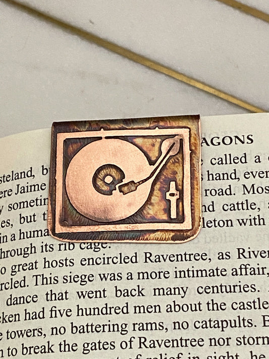 Acid etched copper record player bookmark