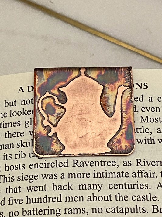 Acid etched copper teapot bookmark