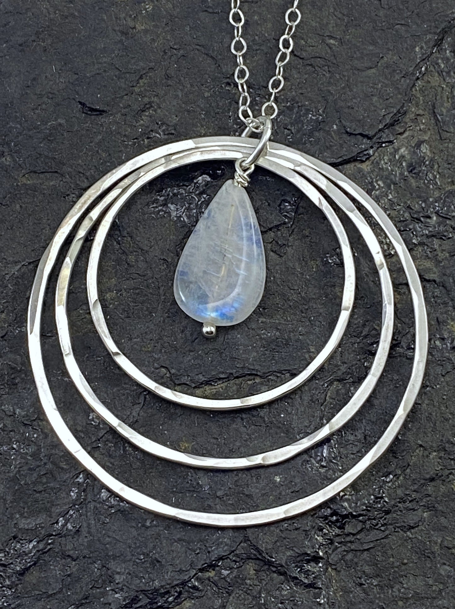 Sterling silver forged necklace with moonstone