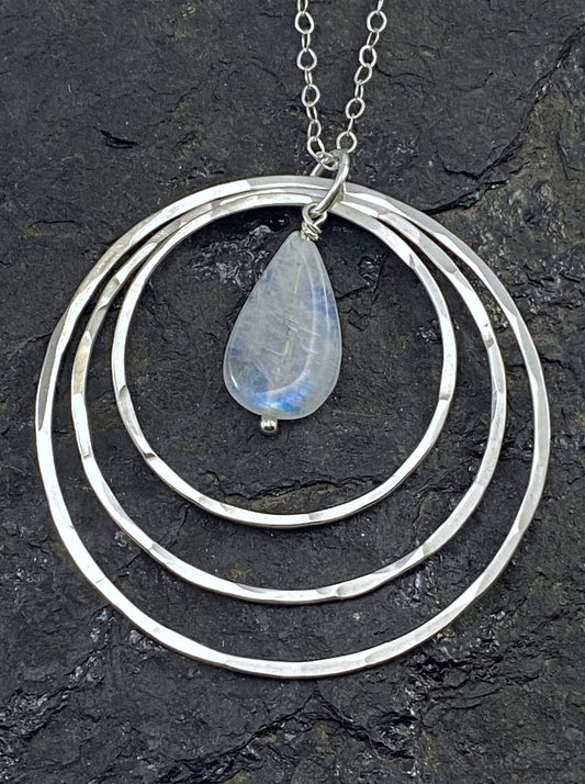 Sterling silver forged necklace with moonstone