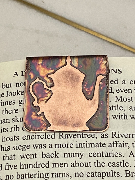 Acid etched copper teapot bookmark