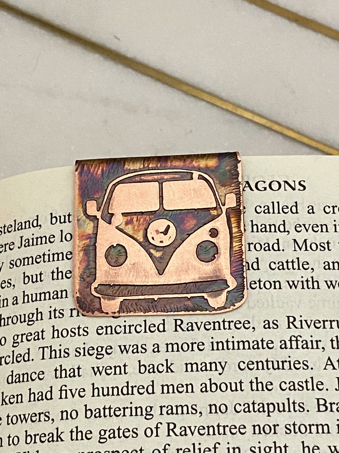 Acid etched copper bookmark