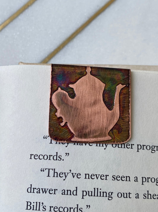 Acid etched copper teapot bookmark