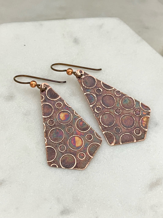 Acid  etched copper earrings
