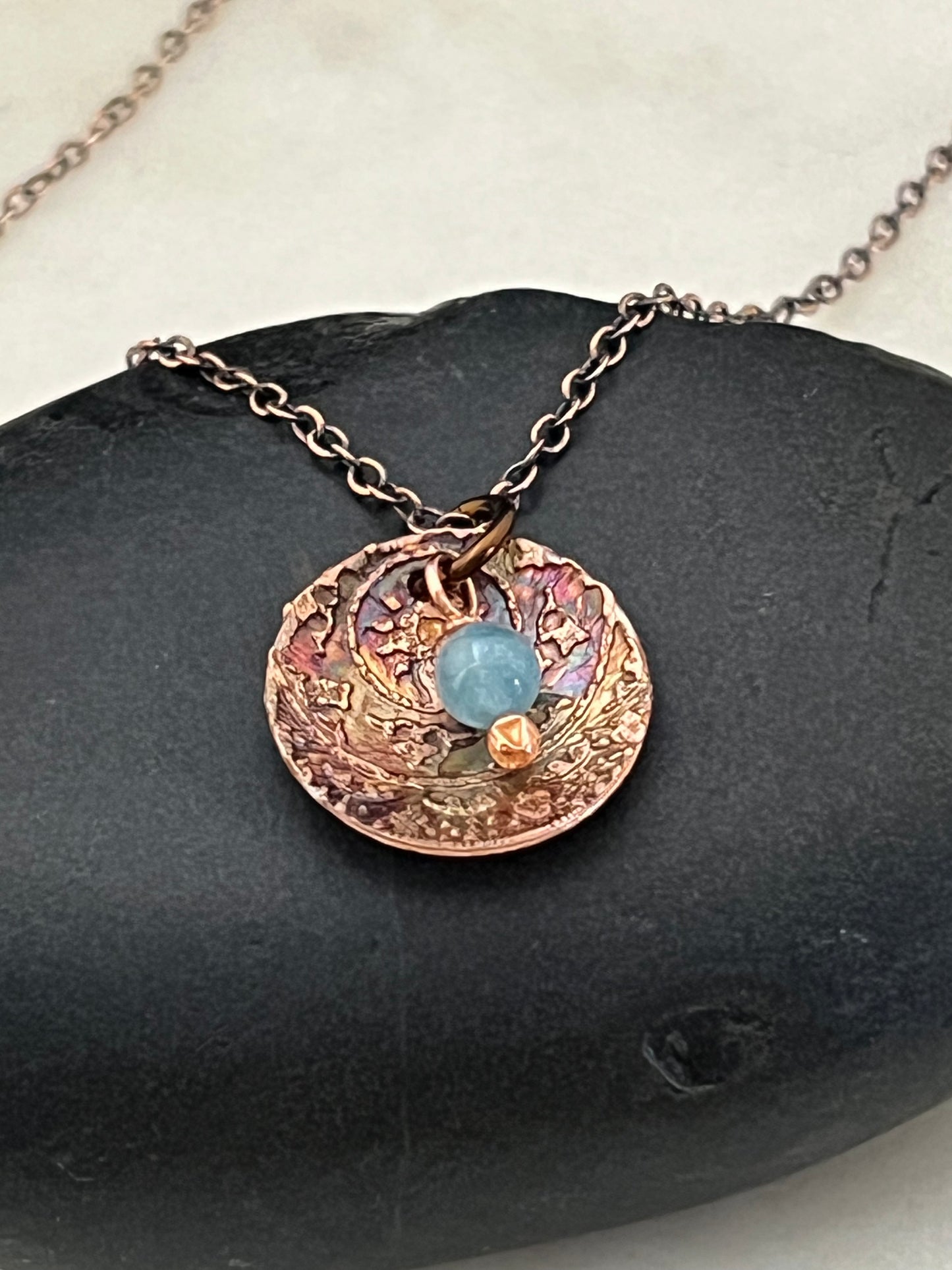 Acid etched copper necklace with amazonite gemstone