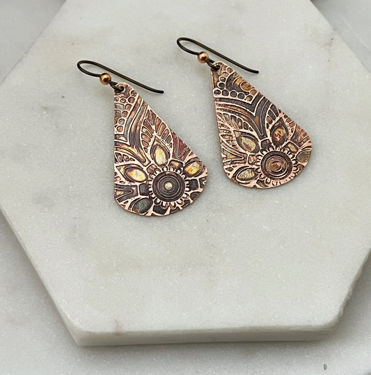 Acid  etched copper earring
