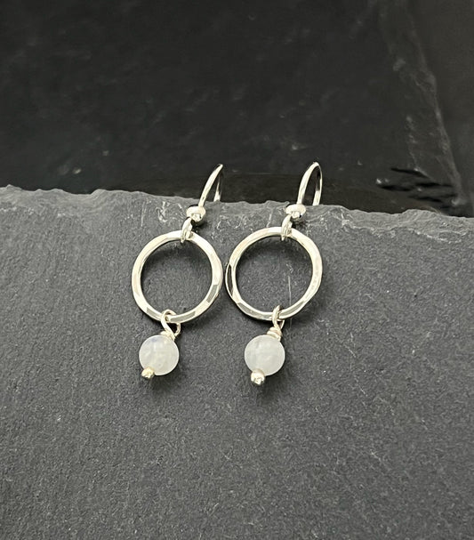 Forged Sterling Silver & rainbow moonstone earrings