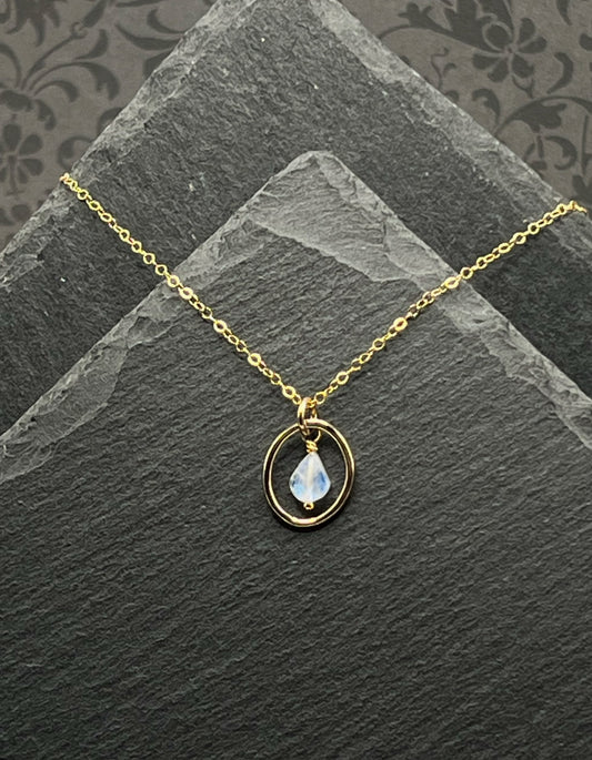 14K Gold and rainbow moonstone necklace