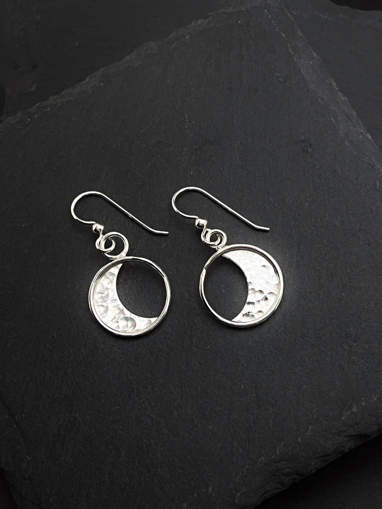 Sterling Silver Crescent Moon Drop Earrings