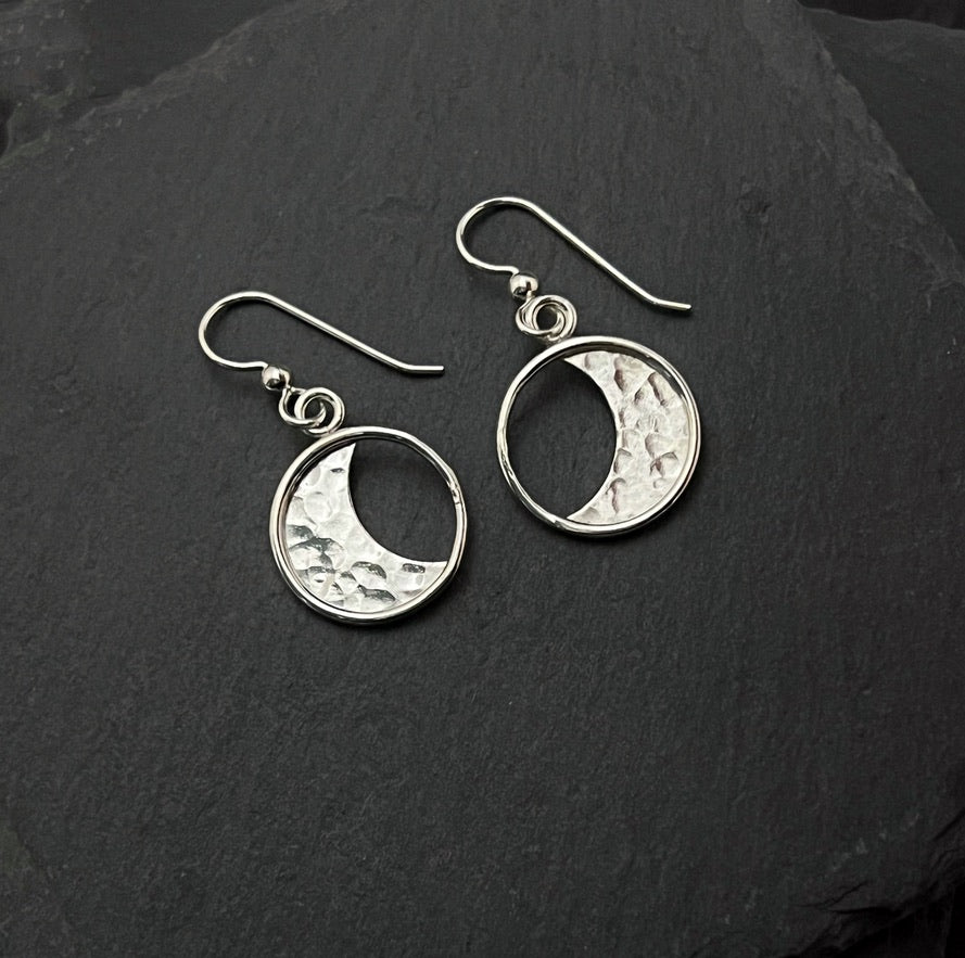 Sterling Silver Crescent Moon Drop Earrings