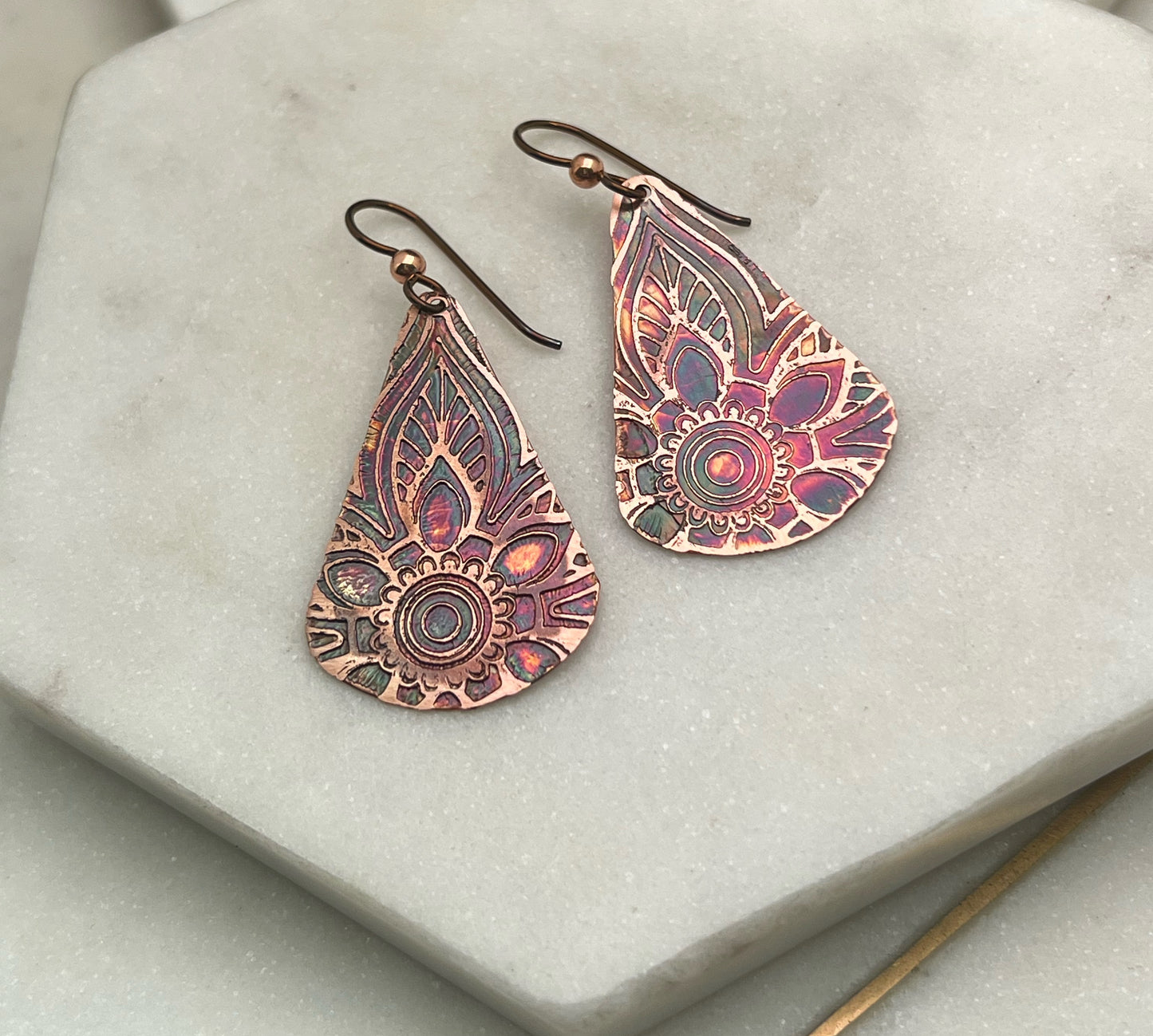 Acid  etched copper earring