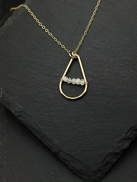 14K Gold hand-forged teardrop necklace