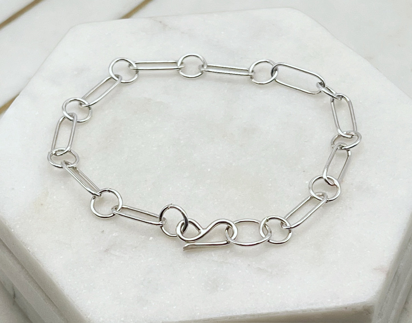 Forged sterling silver chain bracelet