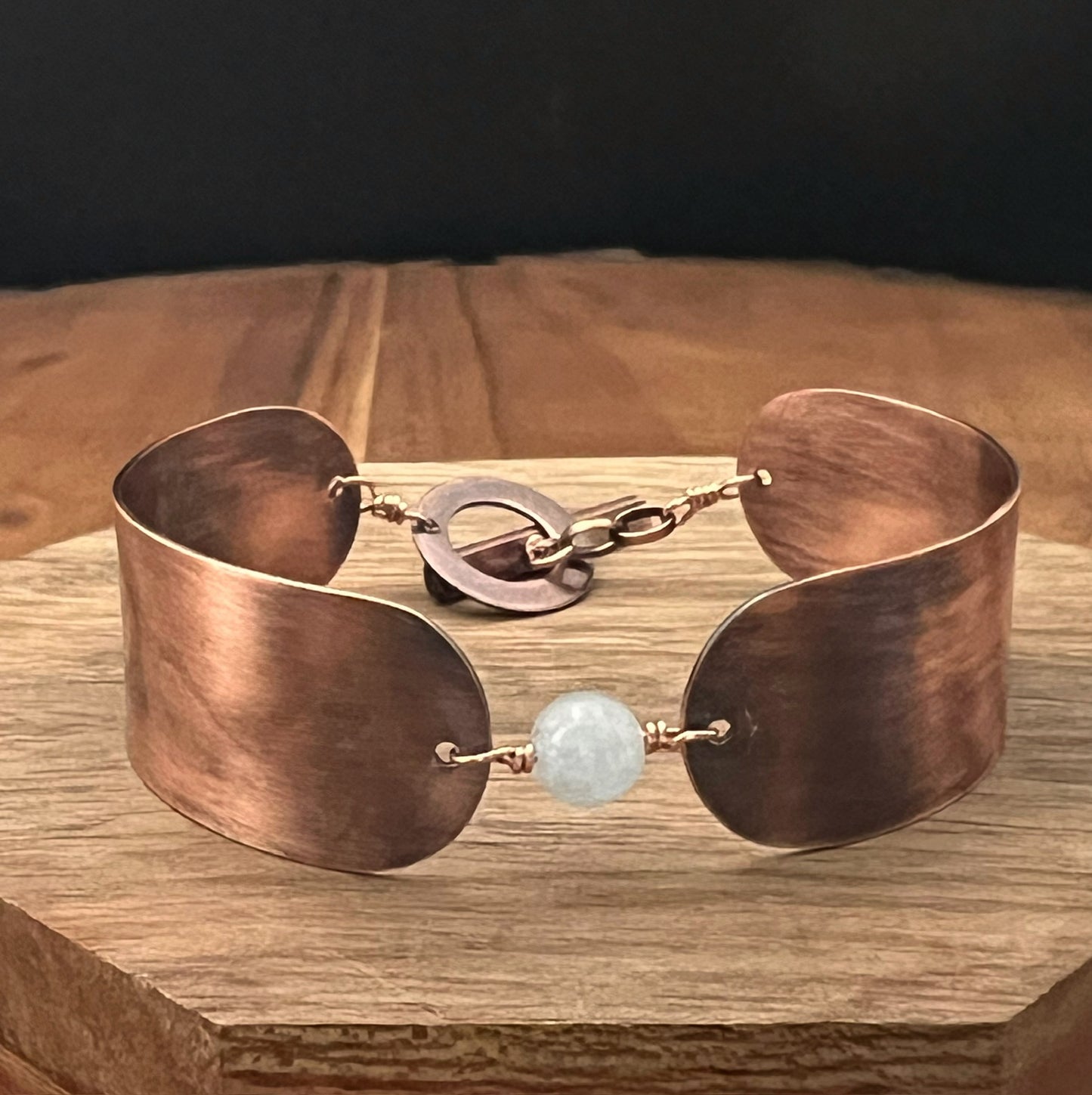 Copper and aquamarine cuff bracelet