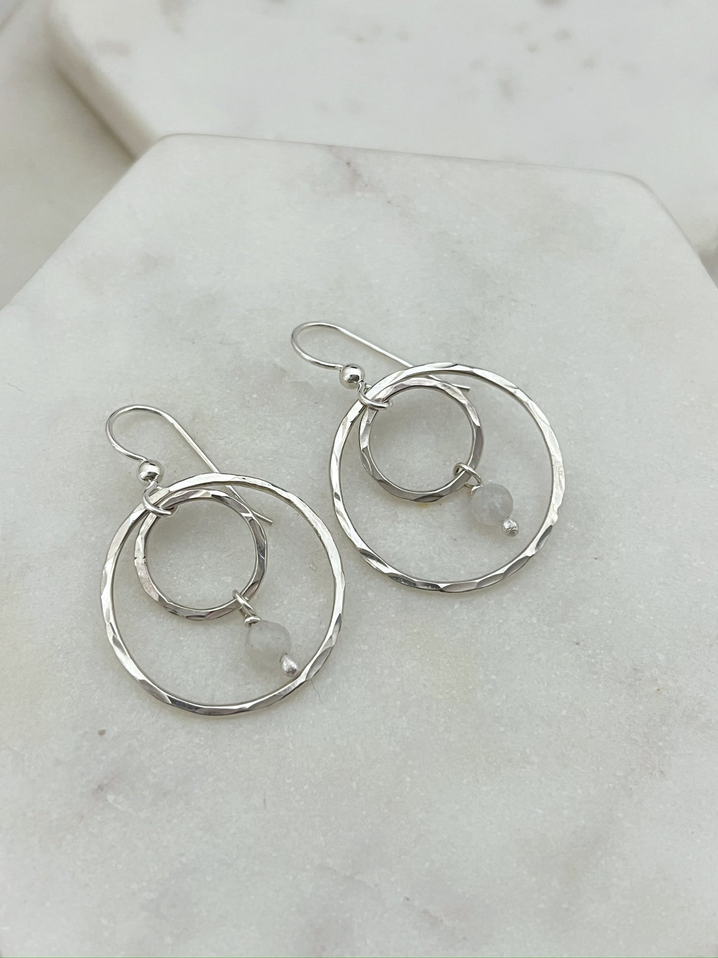 Sterling silver double hoop earrings with moonstone gemstones