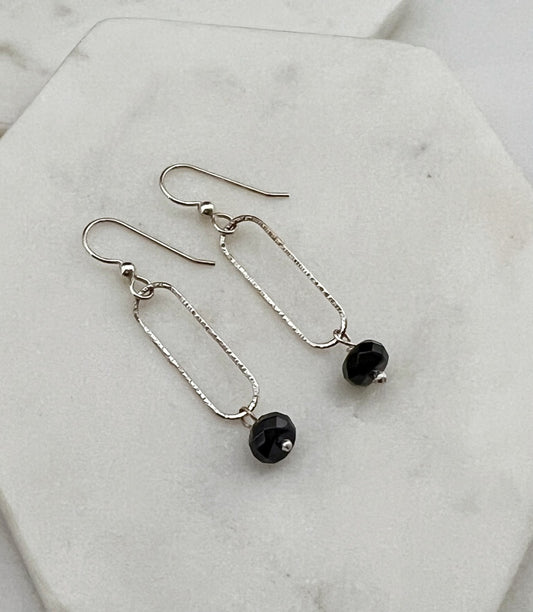 Sterling silver forged hoop with onyx gemstone earrings