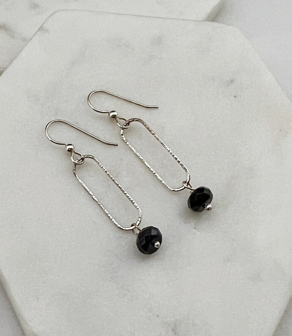 Sterling silver forged hoop with onyx gemstone earrings