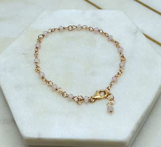 14K gold and faceted rose quartz  bracelet