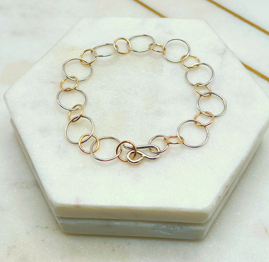 Mixed Metal Circle Link Bracelet