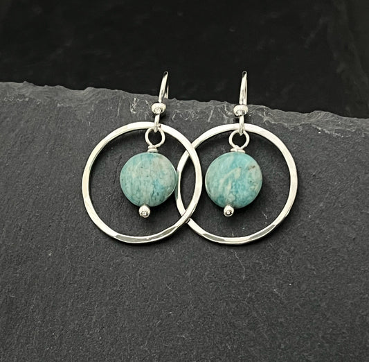 Forged Sterling Silver & amazonite earrings