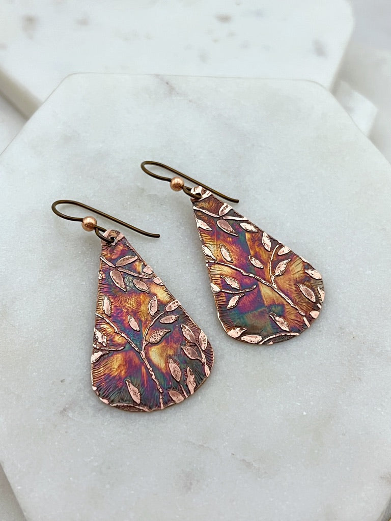Acid  etched copper earring