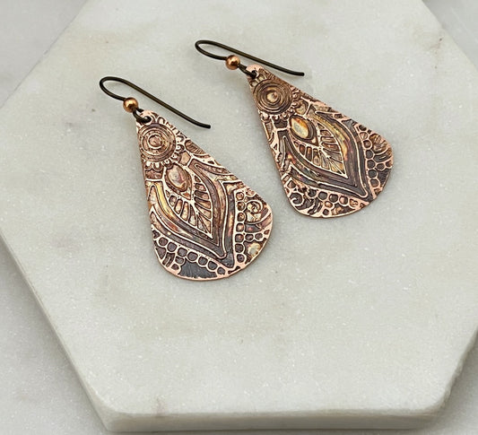 Acid  etched copper earring
