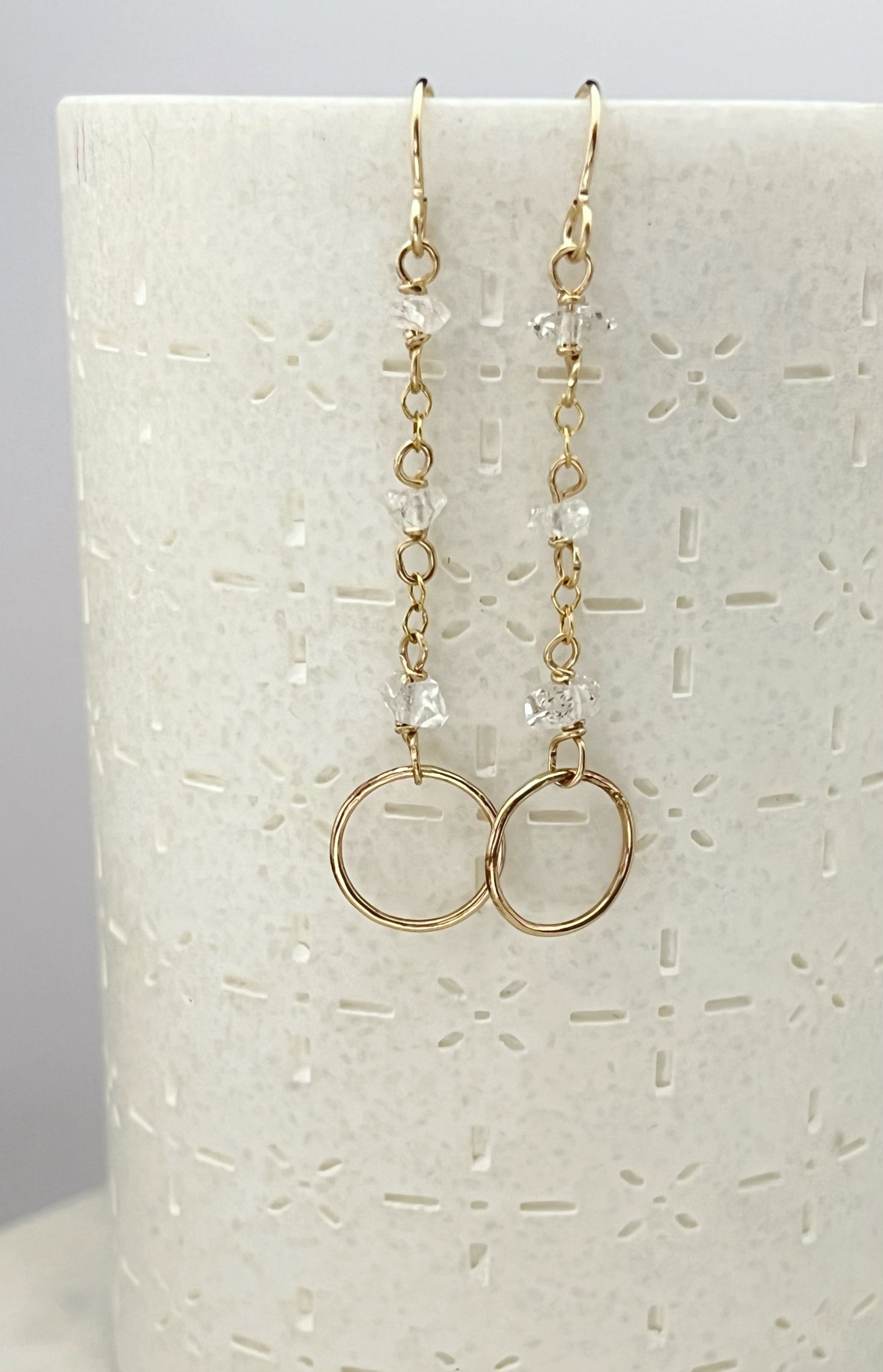 14K Gold and Herkimer diamond hoops