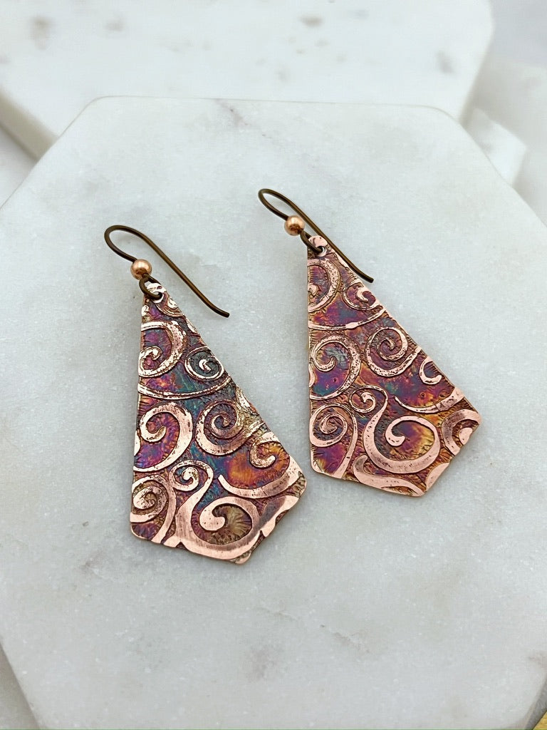 Acid  etched copper earrings