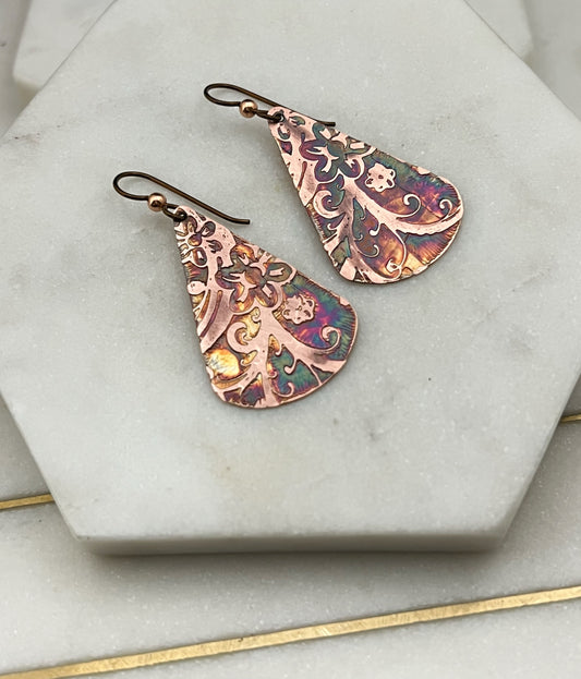 Acid  etched copper earring
