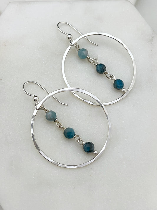 Sterling silver hoop earrings with apatite gemstones