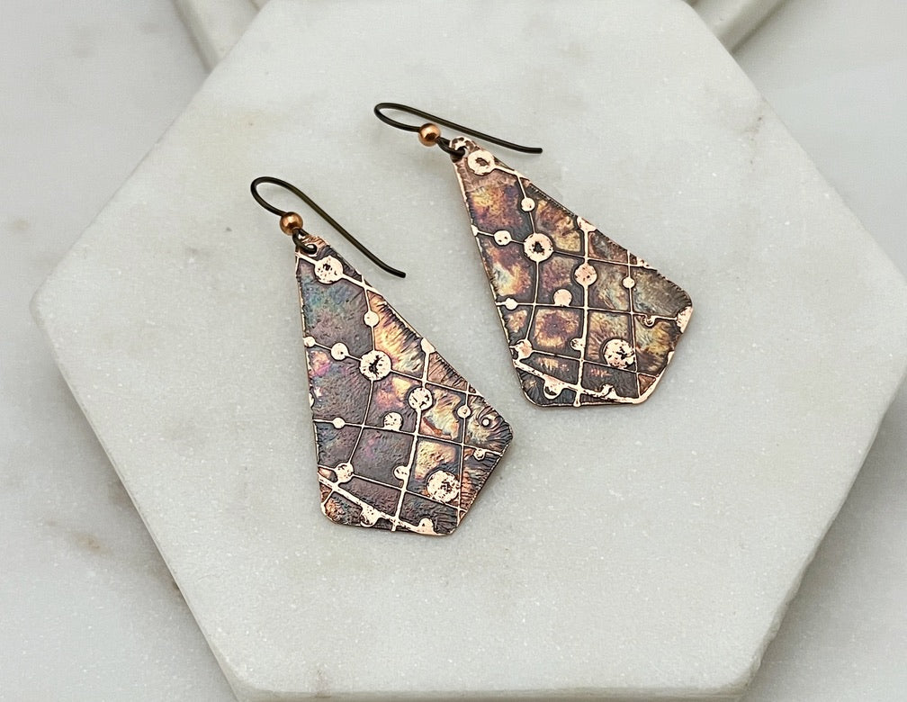 Acid etched copper earring