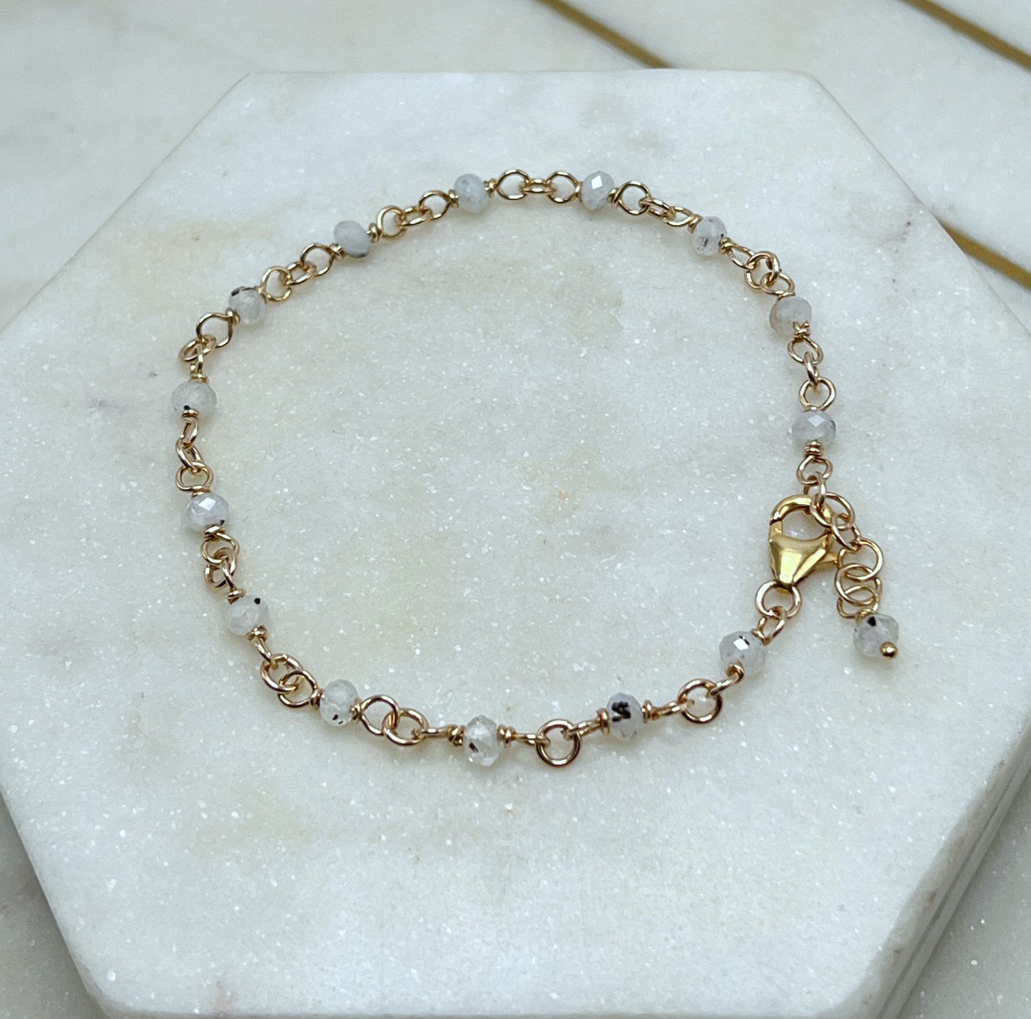 14K gold and faceted rainbow moonstone  bracelet
