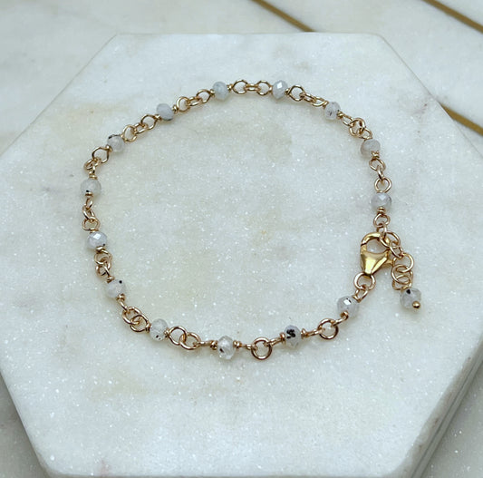 14K gold and faceted rainbow moonstone  bracelet