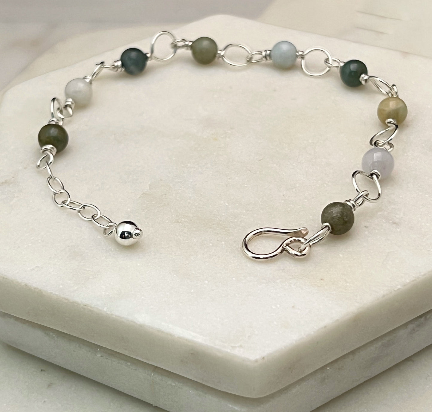 Sterling silver and jade bracelet