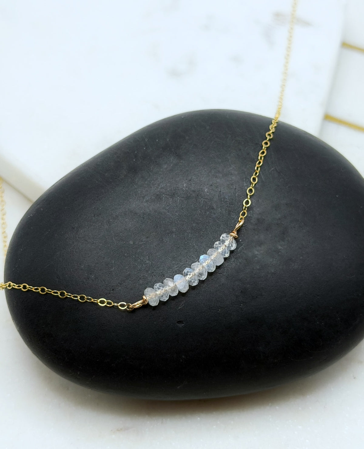 Rainbow moonstone and 14K gold-fill necklace