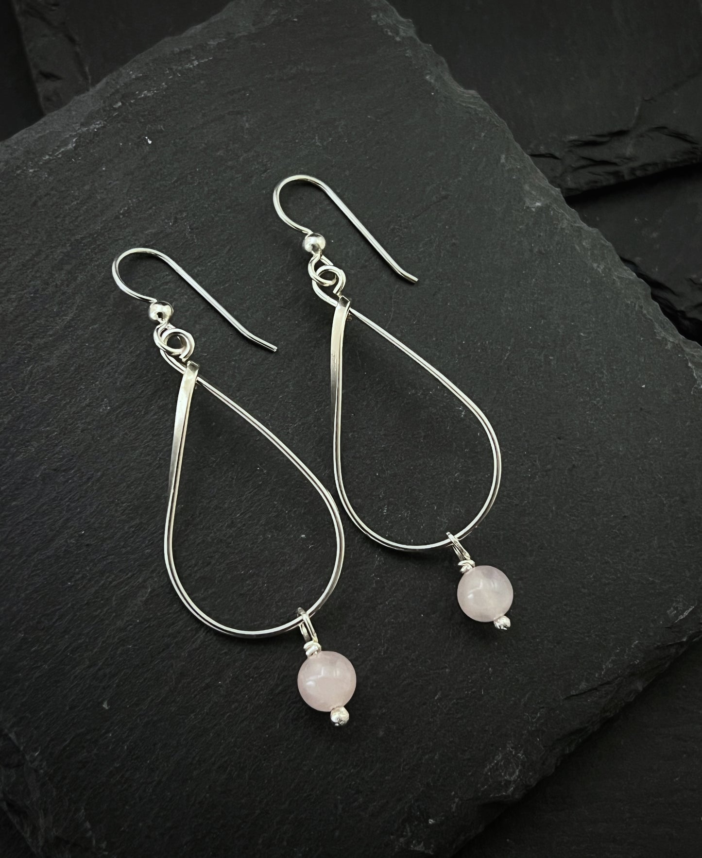 Sterling silver and rose quartz teardrop earrings