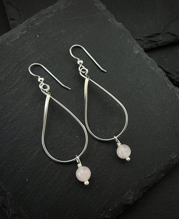Sterling silver and rose quartz teardrop earrings