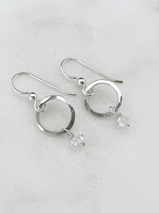 Sterling silver hoop earrings with Herkimer Diamond gemstones