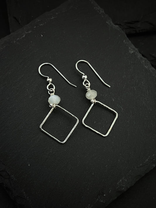 Sterling silver squares with moonstone gemstones