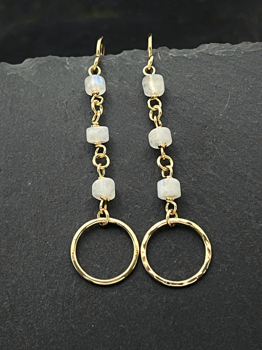 14 Karate gold and rainbow moonstone earrings
